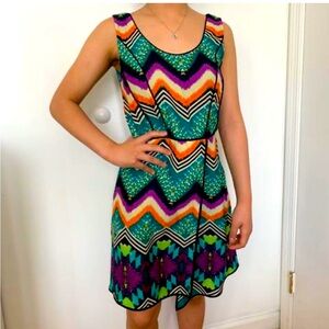 2/$30 Bar111 chevron dress colorful size L sleeves mini fall dress